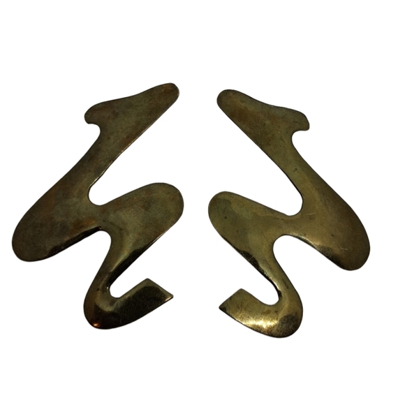 VINTAGE BRASS MODERNIST STYLE ABSTRACT STATEMENT EARRINGS - Picture 3 of 5